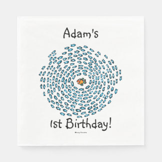 Blauer Fisch-Schulmuster mit Orangenfisch Serviette