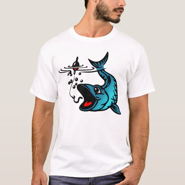 Blauer Fisch und Köder T-Shirt (Vorderseite)
