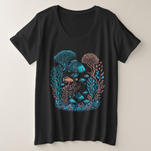 Blauer Fisch und Korallenriff Graphic Große Größe T-Shirt