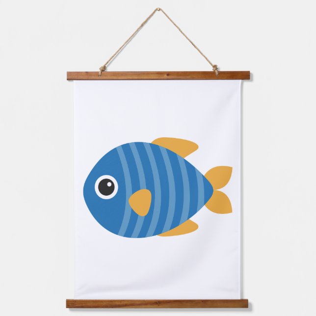 Blauer Fisch Wandteppich Mit Holzrahmen (Vorderseite)