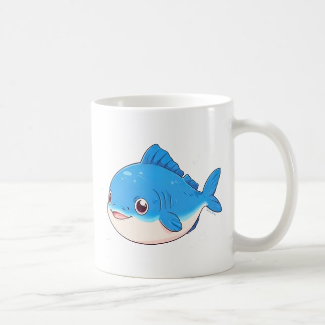 Blauer Fisch Zeichnend, Cartoon Stil Kaffeetasse (Rechts)