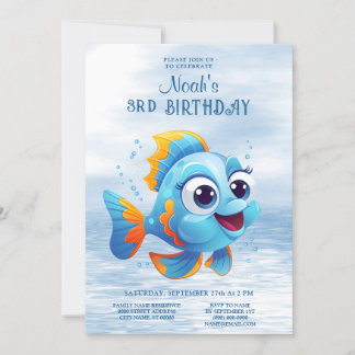 Blauer Fisch zum Geburtstag Einladung