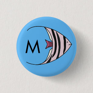 Blauer Fischmuster-Monogramm Button