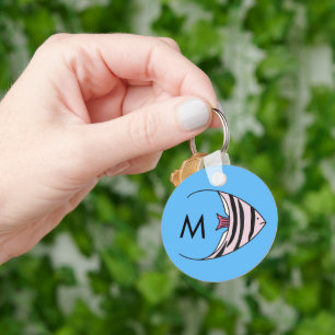 Blauer Fischmuster-Monogramm Schlüsselanhänger