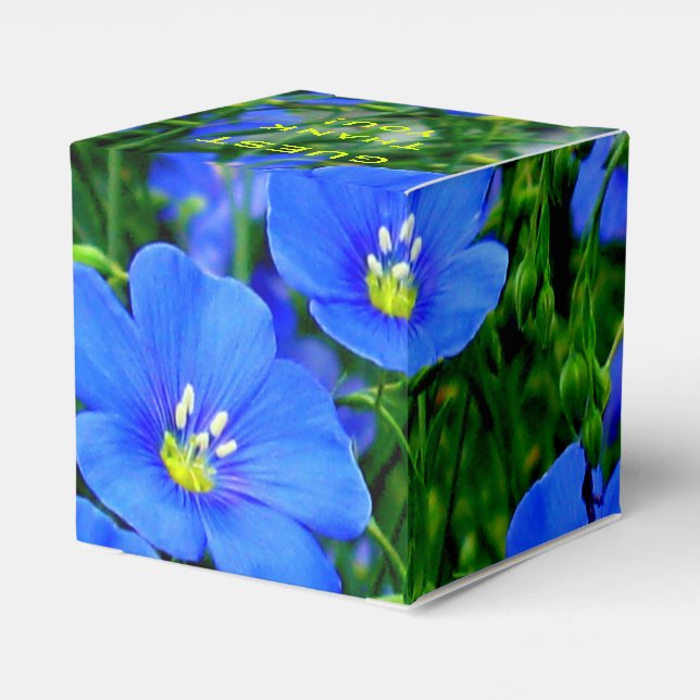Blauer Flachs-Linum-Blume-SQUARE-HERZEN-FASERBOX Geschenkschachtel (Rückseite)
