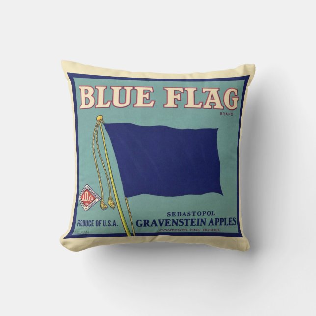 Blauer Flag Apple Label Throw Pillow Kissen (Vorderseite)