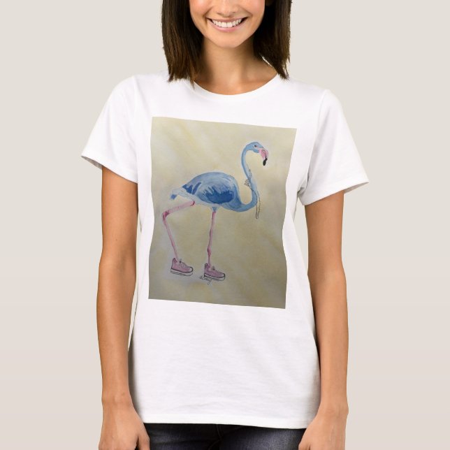 Blauer Flamingo mit Perlen-T - Shirt (Vorderseite)