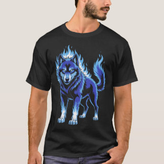 Blauer Flammenwolf Mystisch T-Shirt