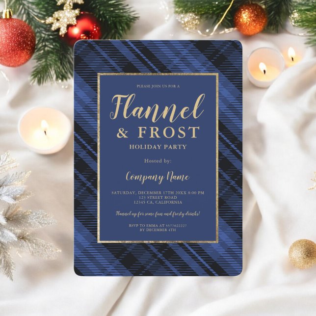 Blauer Flanell frost Firmenweihnachtsfest Einladung (Blue flannel frost business corporate Christmas Invitation)