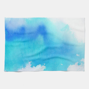 Blauer Fleck, abstrakte Handmalerei mit Wasserfarb Geschirrtuch