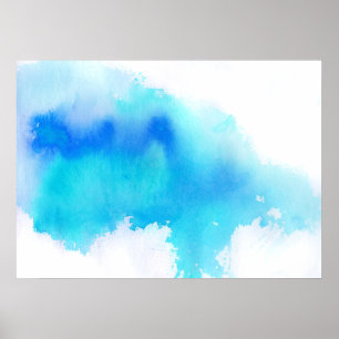 Blauer Fleck, abstrakte Handmalerei mit Wasserfarb Poster