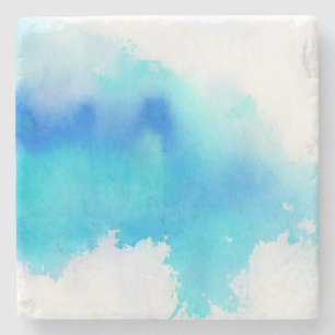 Blauer Fleck, abstrakte Handmalerei mit Wasserfarb Steinuntersetzer