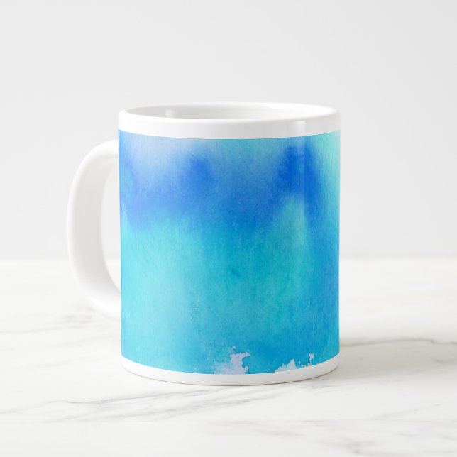 Blauer Fleck, abstrakte Wasserfarbe handgestrichen Jumbo-Tasse (Vorderseite Links)