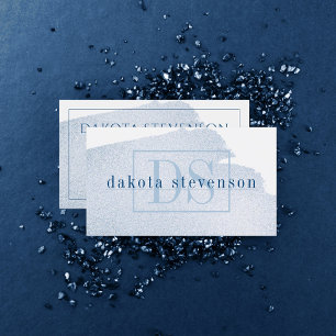 Blauer Fleck   Classic Azure Watercolor Monogram Visitenkarte