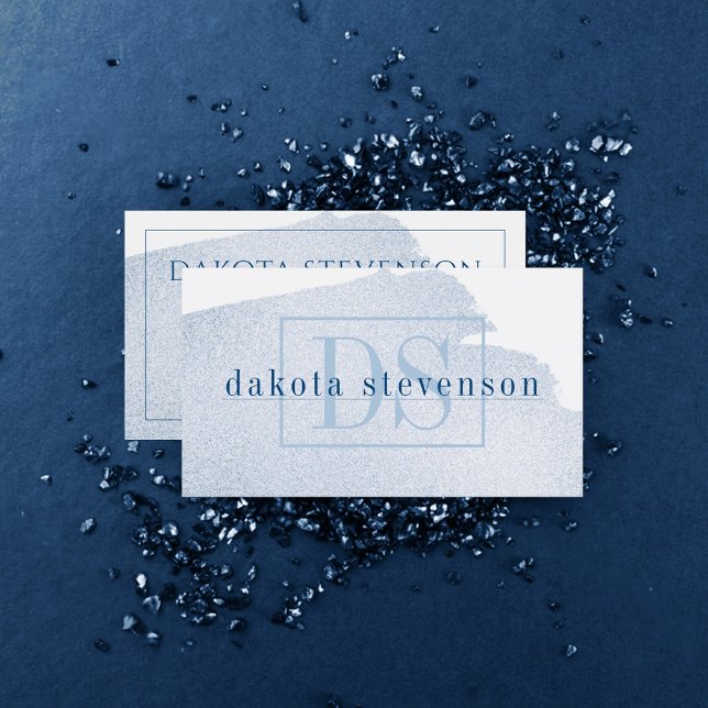 Blauer Fleck | Classic Azure Watercolor Monogram Visitenkarte (Von Creator hochgeladen)