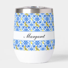 Blauer Fliesen-Gelber Zitronen-Aquarell-Monogramm-