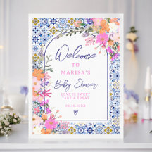 Blauer Fliesenboden Aquarell Wildblumen Kinderbetr