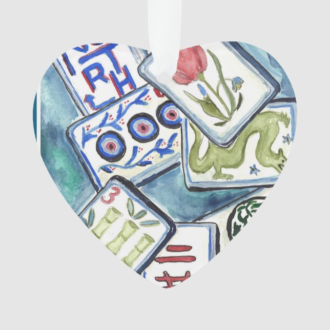 Blauer Fliesenherz Ornament (Vorderseite)
