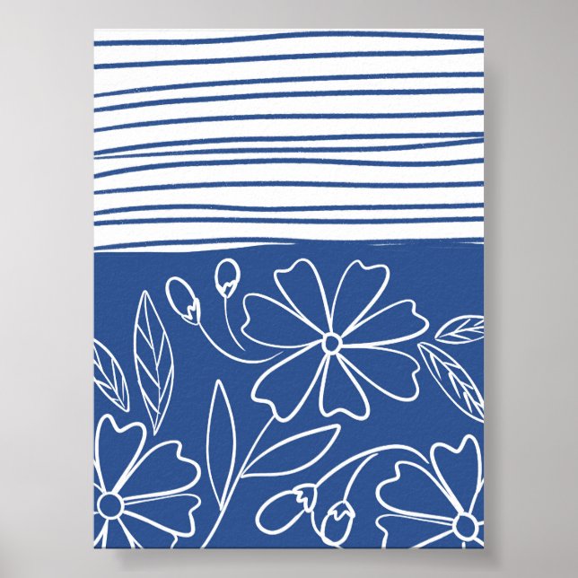 Blauer Flor und Streifen - Moderner Boho Botanisch Poster (Vorne)