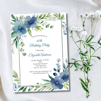 Blauer Flora Elegant 60. Geburtstag Einladung