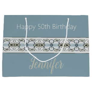 Blauer Floral Accented Große Geschenktüte