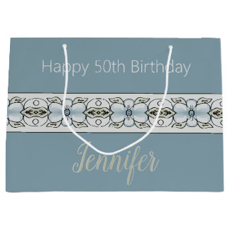 Blauer Floral Accented Große Geschenktüte