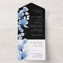 Blauer Floral Monogramm Schwarz-Weiß-Hochzeit