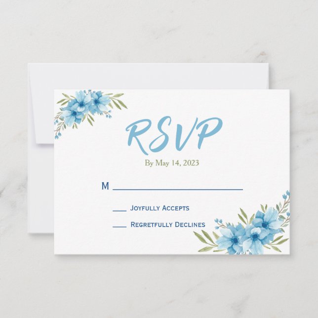 Blauer Floral Response Card RSVP Karte (Vorderseite)