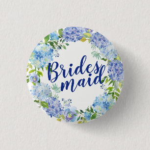 Blauer Floral Wasserfarbe Bridesmaid Button