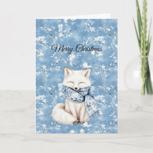 Blauer Floraler Fuchs Weihnachten Karte