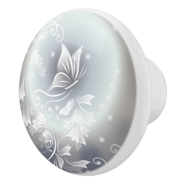Blauer Floralschmetterling Fantasy Tier Keramikknauf (Rechts)