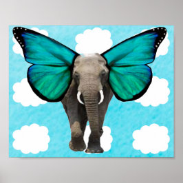 Blauer Flügel-Elefant in Wolken Poster