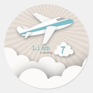 Blauer Flugzeug-Geburtstags-Party-Aufkleber Runder Aufkleber