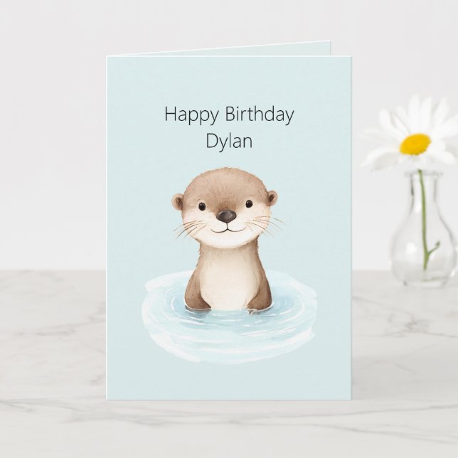 Blauer Fluss Süßer Otter Geburtstag Karte (Kleine Pflanze)