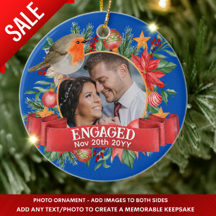 Blauer FOTO Vintage Baumdekoration Personalisiert Keramik Ornament