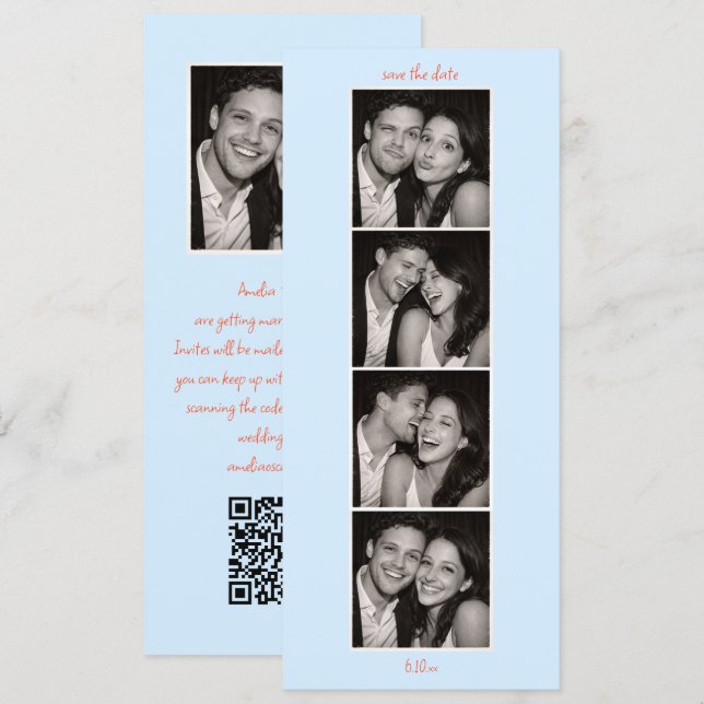 Blauer Fotoautomaten-Hochzeits-QR-Code Moderner Ho Save The Date (Vorne/Hinten)