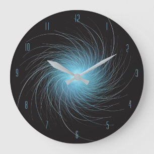 Blauer Fraktalwirbel Große Wanduhr