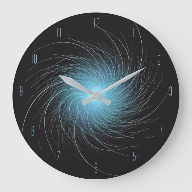 Blauer Fraktalwirbel Große Wanduhr (Vorderseite)