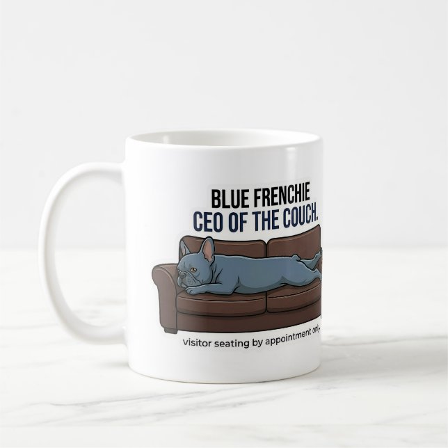 Blauer Französische Bulldogge CEO des Sofas Lustig Kaffeetasse (Links)