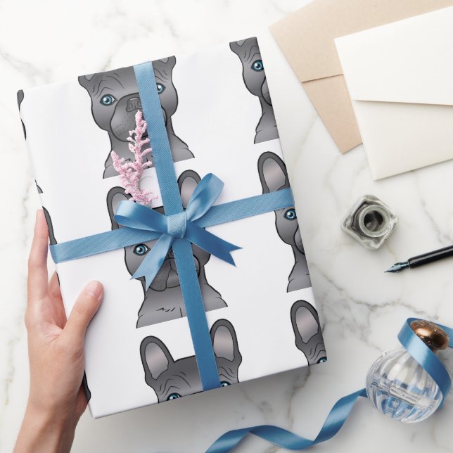 Blauer Französischer Bulldog / Französischer Carto Geschenkpapier (Schenken)