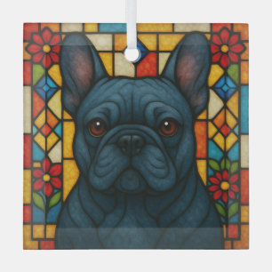 Blauer französischer Bulldog-Hund "gesteinigtes Gl Ornament Aus Glas