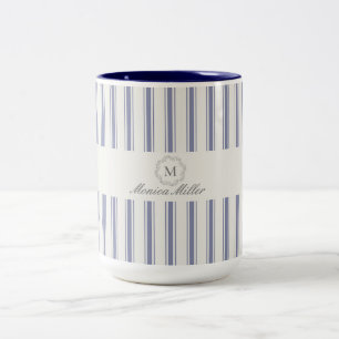 Blauer französischer Stil gestreift Zweifarbige Tasse