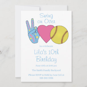 Blauer Frieden Liebe Softball Geburtstagsfeier Einladung