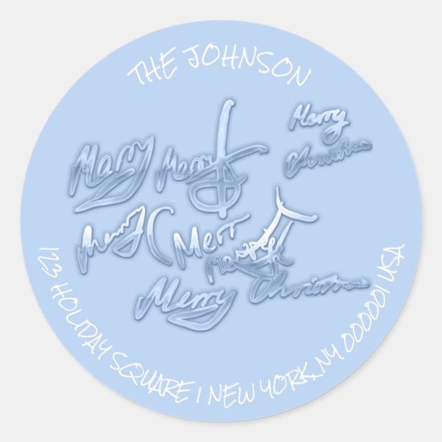 Blauer Frohe Weihnachten aus Name UAWG Adress Labe Runder Aufkleber (Vorderseite)