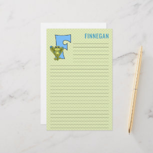 Blauer Frosch mit grünem Karierten Buchstaben F Briefpapier