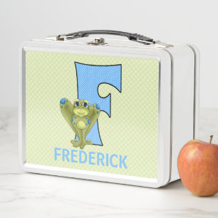 Blauer Frosch Mit Monogramm F Tierkinder Metall Brotdose