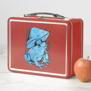 Blauer Frosch mit Pilz im Cottagecore-Stil Metall Brotdose