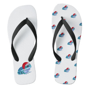 Blauer Frosch mit Santa-Hut. Flip Flops