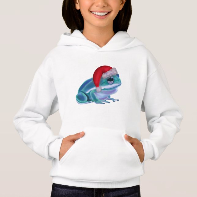 Blauer Frosch mit Santa-Hut. Hoodie (Vorderseite)