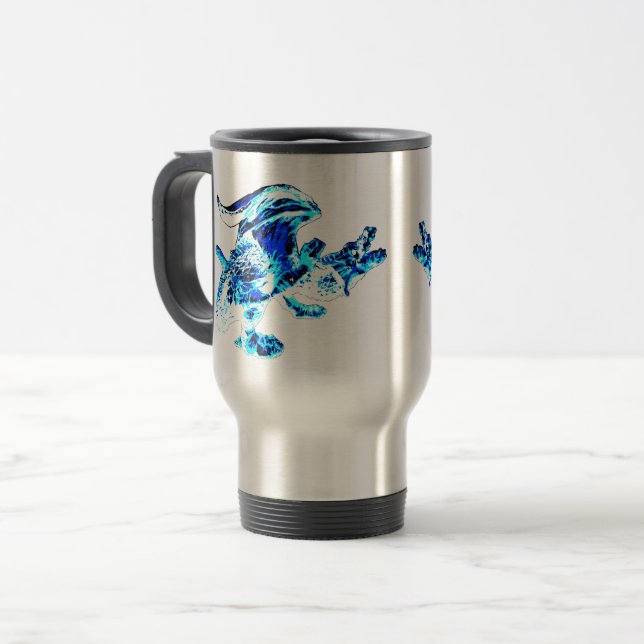 Blauer Frost-Drache Eis-Fantasy-Kreatur Isoliert Reisebecher (Vorderseite Links)